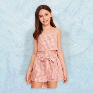 SHEIN Girl's Plaid Cami Top and Short Set